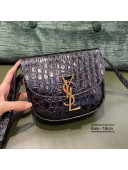 Saint Laurent Kaia Small Satchel in Crocodile Embossed Shiny Leather 619740 Black 2020