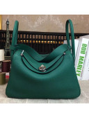 Hermes Lindy 26cm/30cm in Togo Leather with Silver Hardware Forest Green (Half Handmade)