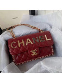 Chanel Quilted Leather Flap Bag with Lettering and Chain Charm Burgundy 2021