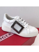 Roger Vivier Viv' Skate Calfskin Buckle Sneakers White/Grey 2019