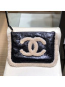 Chanel Shiny Crumpled Sheepskin and Shearling Sheepskin Pouch A86096 Beige/Black 2019