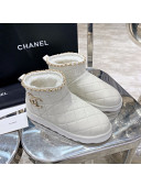 Chanel Quilted Lambskin Wool Flat Short Boots with Chain Charm White 01 2020