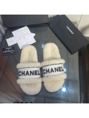 Chanel Shearling Flat Slide Sandals White 2021 111059