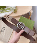 Gucci Maxi GG Canvas and Leather Belt 4cm with Interlocking G Buckle Beige/Brown/Aged Silver 2021