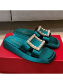 Roger Vivier Silk Flat Vivier Slide Sandals Green 2021