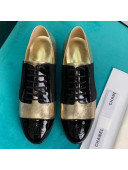 Chanel Metallic and Patent Calfskin Flat Lace-Ups Loafers G34128 Gold 2019