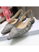 Dior J'Adior Slingback Ballerina Flat in Grey Toile de Jouy Reverse Embroidered Cotton 2021