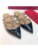 Valentino Rockstud Patent Leather Flat Mules Black 2021