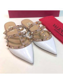 Valentino Rockstud Patent Leather Flat Mules White 2021