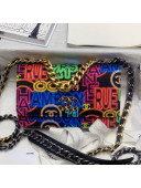 Chanel 19 Graffiti Printed Fabric Wallet on Chain WOC AP0957 Black/Multicolor 2021