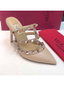 Valentino Rockstud Lambskin Heeled Mules 9.5cm Nude 2021