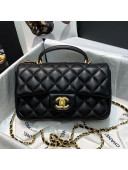 Chanel Shiny Lambskin Mini Flap Bag with Top Handle AS2431 Black 2021