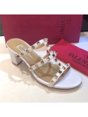 Valentino Rockstud Triple Leather Heeled Slide Sandals 6.5cm White 2021