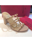 Valentino Rockstud Triple Leather Heeled Slide Sandals 9.5cm Nude 2021