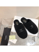 Celine Triomphe Shearling Flat Slide Sandals Black 2021