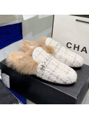 Chanel Tweed Wool Flat Mules White/Multicolor 2021