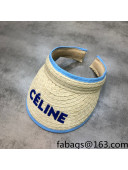 Celine Beige Straw Visor Hat Blue 2021