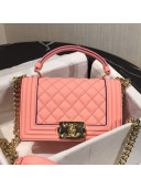 Chanel Quilted Calfskin Mini Boy Flap Top Handle Bag with Contrasting Trim Pink 2019