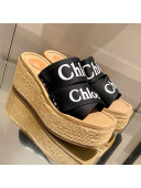 Chloe Logo Canvas Strap Platform Sandals Black 2021