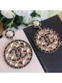 Chanel Quilted Round Metal Chain Leather Short Earrings AB3047 2019