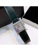 Hermes H-Our Crocodile Embossed Leather Crystal Watch 26x26mm Green 2020