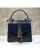 Chloe Crocodile Patterned Calfskin Small Aby Shoulder Bag With Top Handle Blue 2020