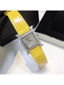 Hermes H-Our Crocodile Embossed Leather Crystal Watch 26x26mm Yellow 2020