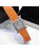 Hermes H-Our Crocodile Embossed Leather Crystal Watch 26x26mm Orange 2020