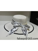 Chanel Straw Bucket Hat with Silk and Pearl Charm White 2021