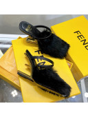 Fendi First Rabbit Fur F High Heel Sandals 8cm Black 2021