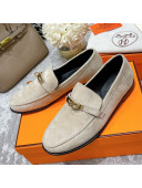 Hermes Mocasini Suede Loafers Light Grey 2021