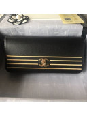 Chanel Grained Calfskin Stripes Long Flap Clutch Black 2019