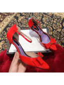 Gucci Patent Leather Ankle Strap Heel 8CM Pump with Bow Red 2019