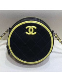 Chanel Neon Yellow Stripe Trim Round Classic Clutch with Chain  AP0366 Black 2019