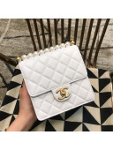 Chanel Lambskin Pearls Flap Bag AS0584 White 2019