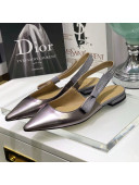 Dior J'Adior Slingback Ballerina Flat  in Silver Metallic Leather 2021