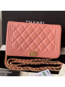 Chanel Iridescent Grained Calfskin Boy Wallet On Chain WOC A80287 Pink 2019