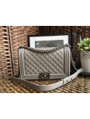 Chanel Boy Grained Calfskin Large Flap Bag 28cm Gray/Aged Silver 2021