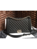 Chanel Boy Grained Calfskin Large Flap Bag 28cm Black/Aged Silver 2021