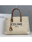 Celine Horizontal Cabas Large Tote in White Canvas with Celine Print and Calfskin 2020