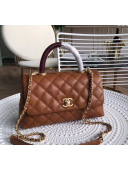 Chanel Grained Calfskin Flap Top Handle Bag Brown 2019