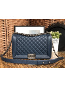 Chanel Boy Grained Calfskin Large Flap Bag 28cm Navy Blue/Aged Silver 2021