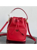 Prada Small Leather Pocket Drawstring Bucket Bag 1BH038 Red 2019