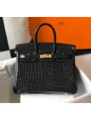 Hermes Birkin 25cm in Crocodile Embossed Calfskin Black 2020（Half-Handmade）