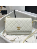 Chanel Calfskin Wallet on Pearl Chain WOC AP2190 White 2021