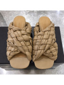 Bottega Veneta Lambskin Woven Cross Strap Flat Slide Sandals Beige 2020