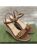 Gucci GG Lambskin Wedge Sandals Brown/Gold 2021