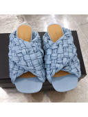 Bottega Veneta Lambskin Woven Cross Strap Flat Slide Sandals Light Blue 2020