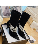 Chanel Suede Mid-High Boots 7.5cm with Pearl Charm Black 2021