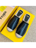 Fendi Giant FF Leather Flat Espadrille Mules Black 2020